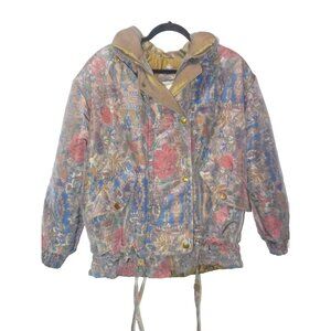 Vtg 1980s Innovations by IZZI Puffer Bomber Jacket Iridescent Fox Tail Hood Med